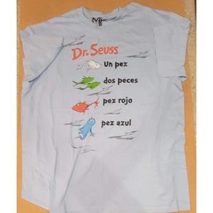 Dr Suess Spanish Language One Fish Uno Fish Mens Tshirt Xlarge Blue